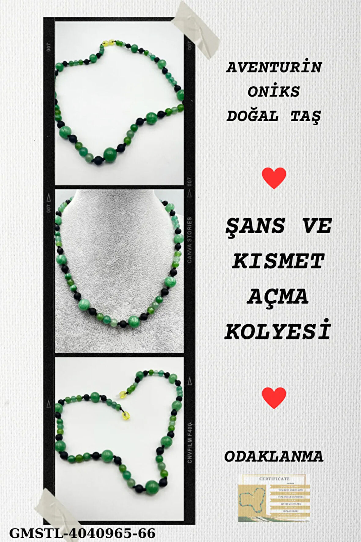 Sertifikalı Doğal Taş Şans Ve Kısmet Kolyesi