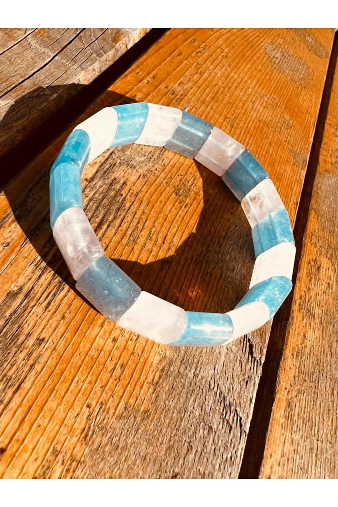 Doğal Akuamarin & Pembe Kuvars Taşı Özel Kesim Rolex Bileklik Aaa Kalite