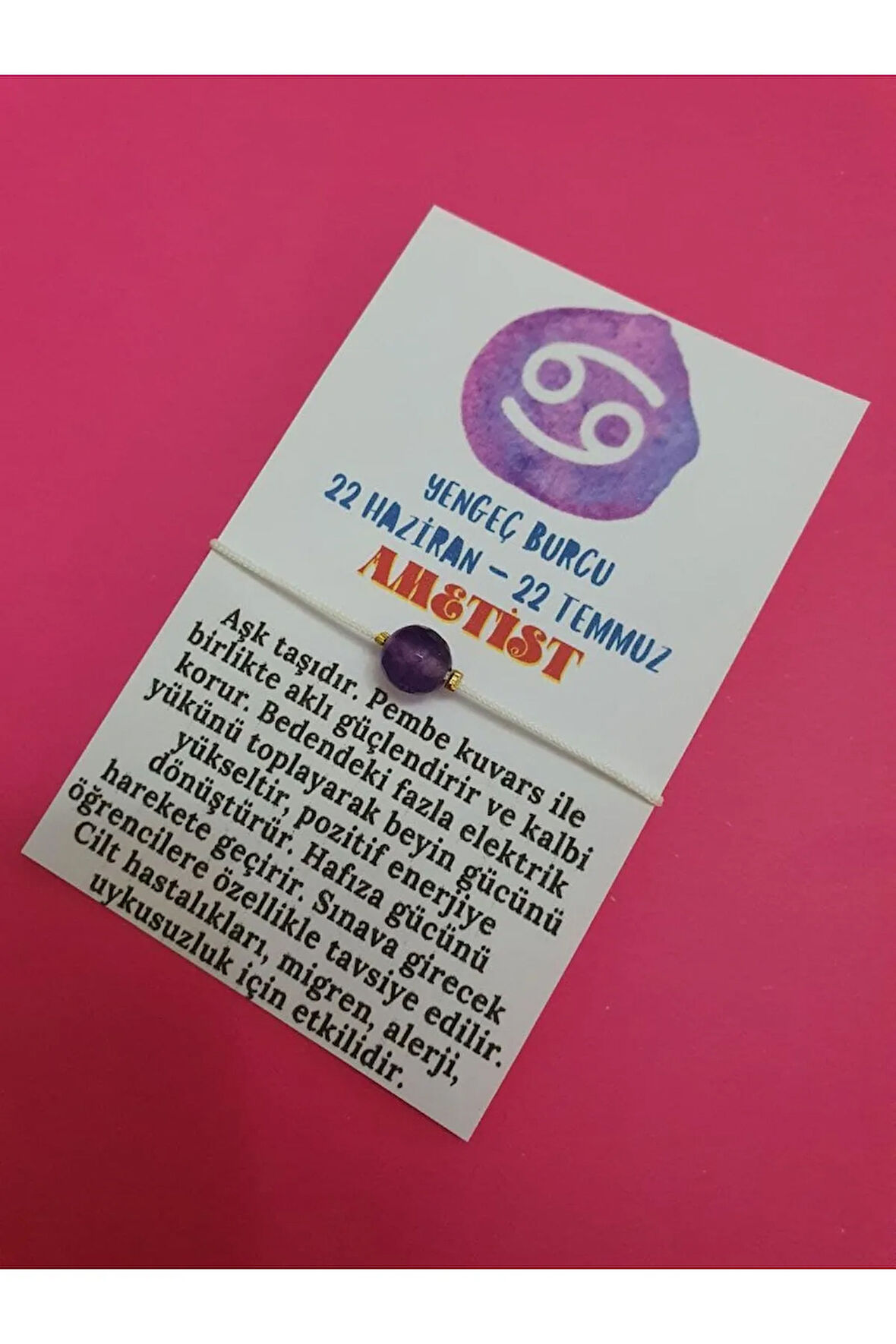 Yengeç Burcu Ametist Doğal Taş İp Burç Bilekliği