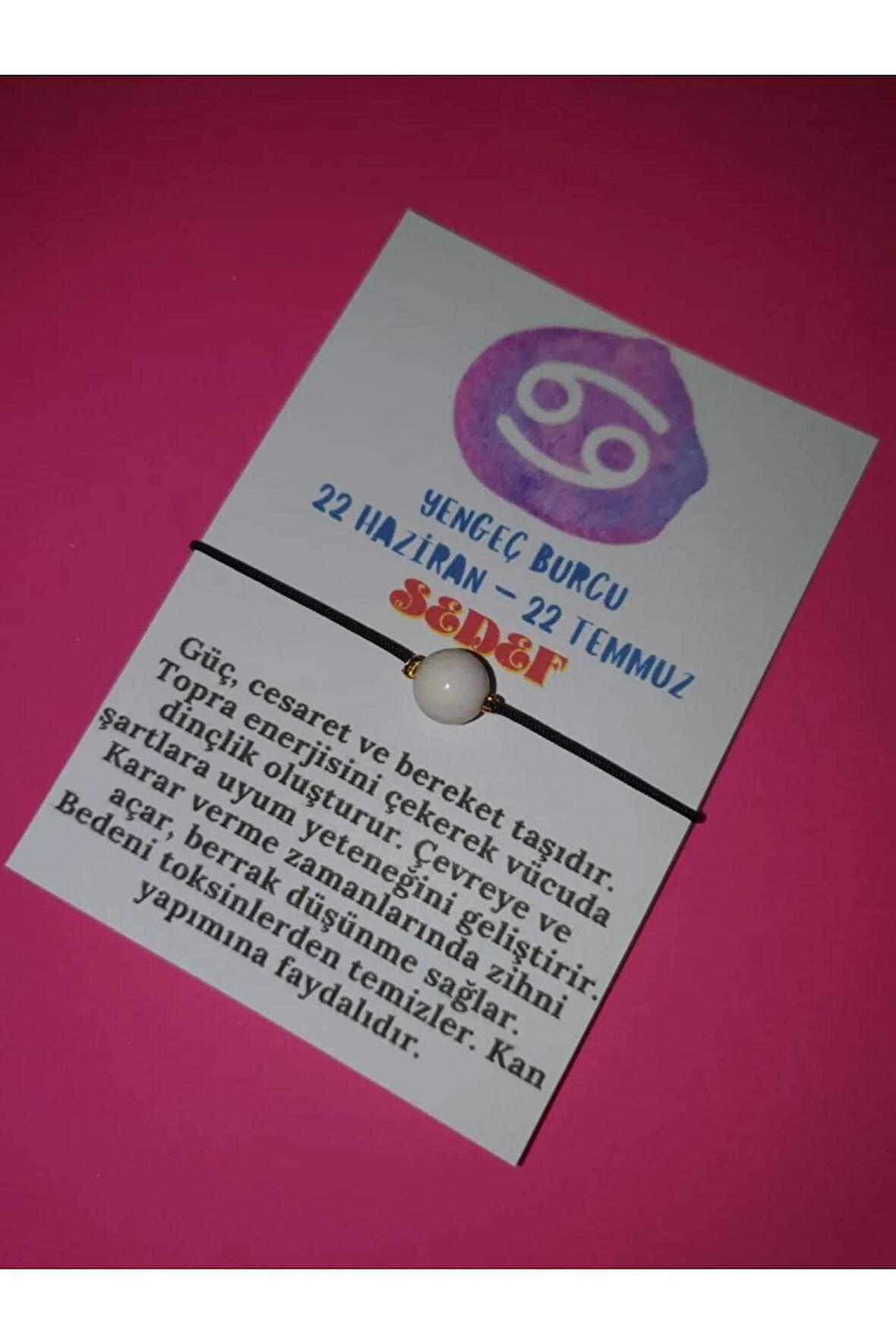 Yengeç Burcu Sedef Doğal Taş İp Burç Bilekliği