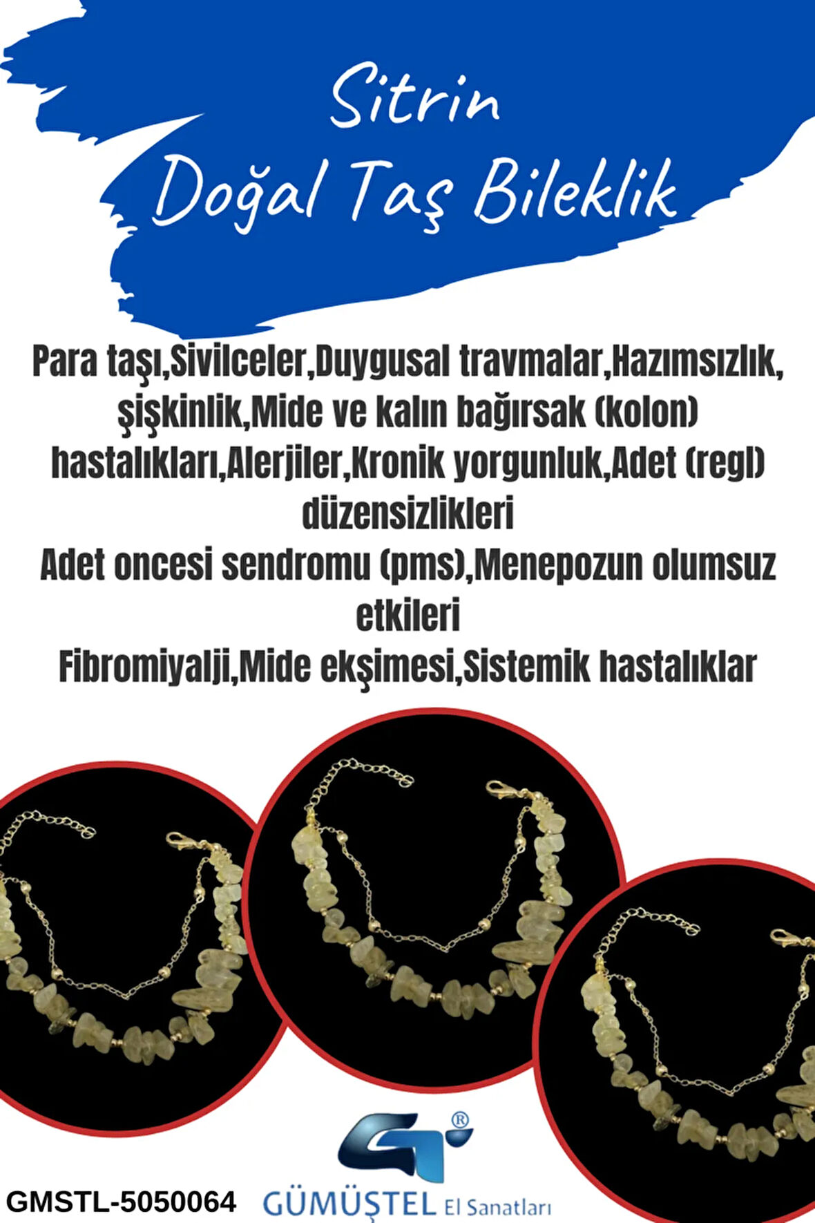 Sertifikalı Sitrin Doğal Taş Bileklik Özel Tasarım