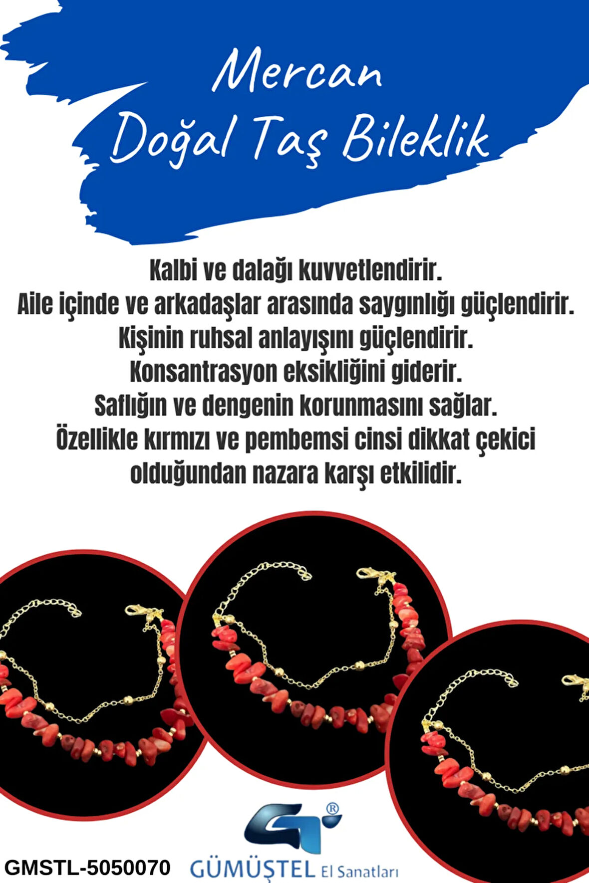 Sertifikalı Mercan Doğal Taş Bileklik Özel Tasarım
