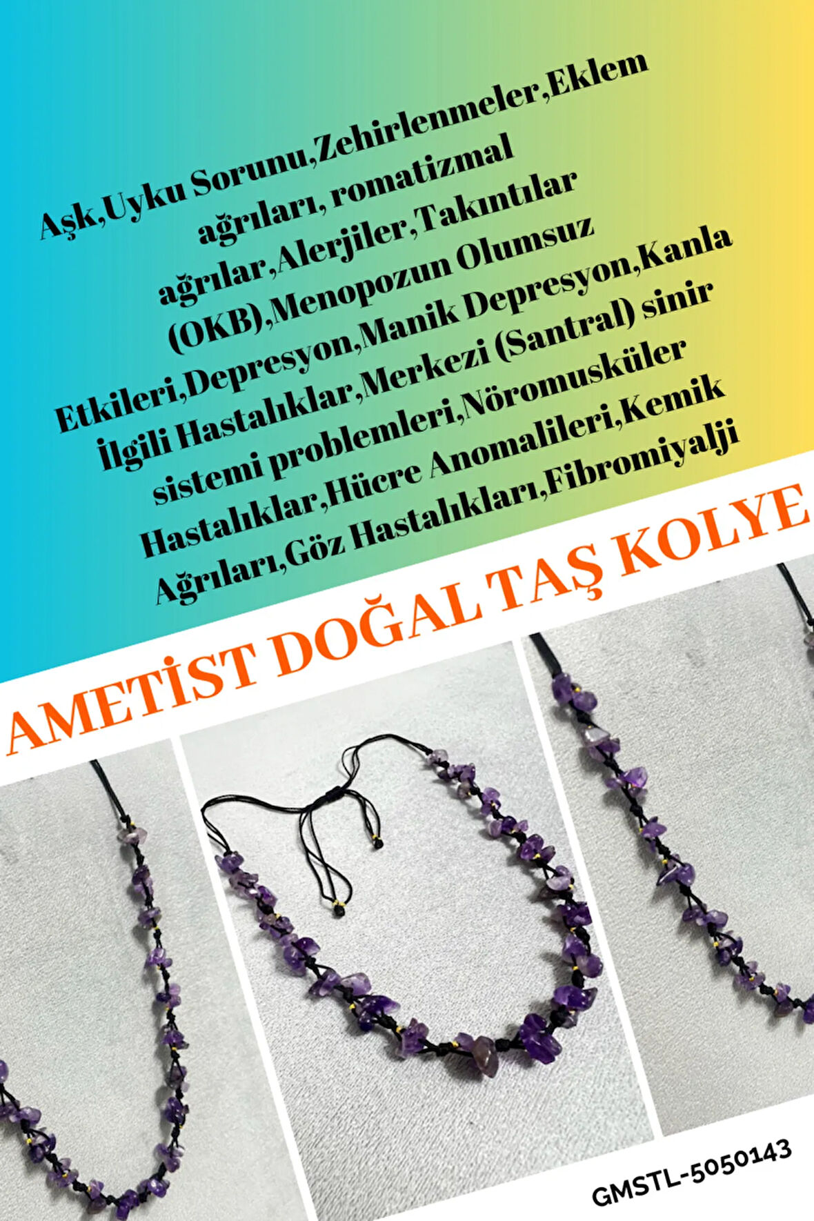 Sertifikalı Ametist Doğal Taş Tasarım Kolye
