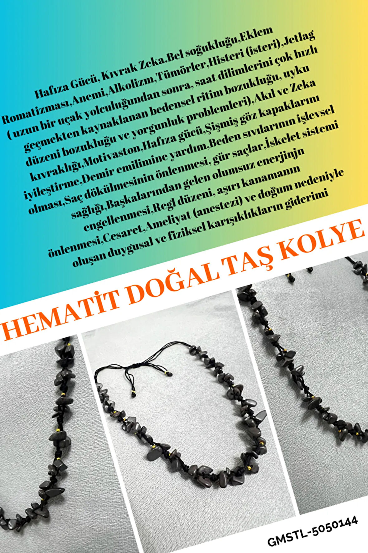 Sertifikalı Hematit Doğal Taş Tasarım Kolye