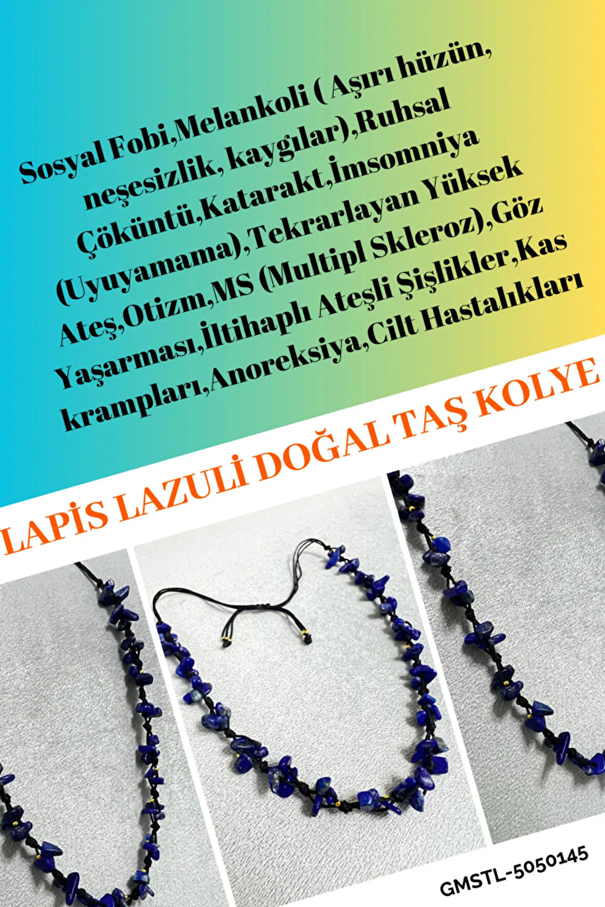Sertifikalı Lapis Lazuli Doğal Taş Tasarım Kolye