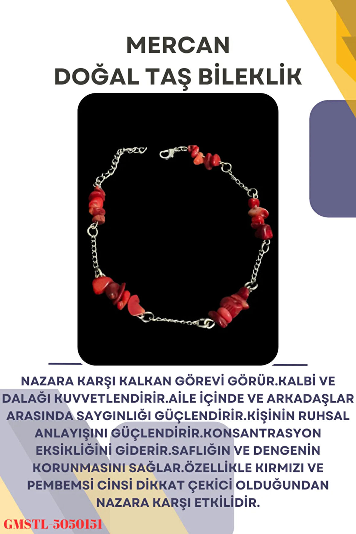 Sertifikalı Mercan Doğal Taş El Yapımı Tasarım Bileklik