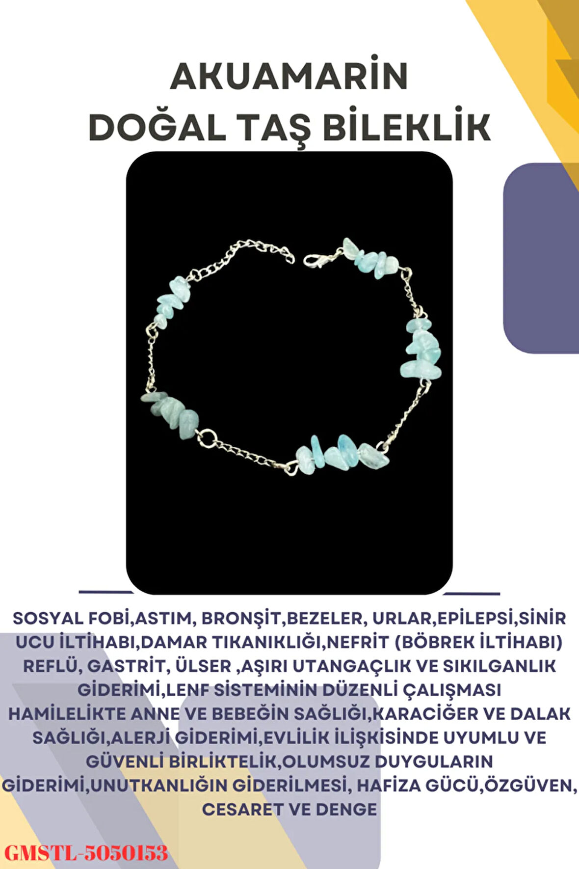 Sertifikalı Akuamarin Doğal Taş El Yapımı Tasarım Bileklik