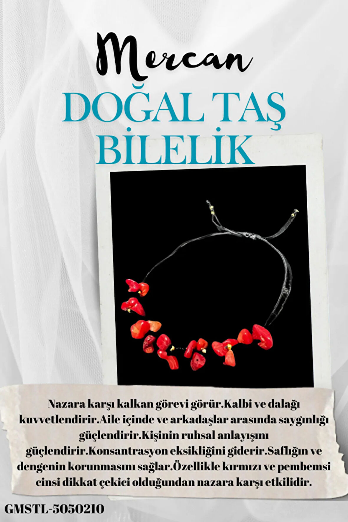 Sertifikalı Doğal Taş Mercan Bileklik Özel Tasarım El Yapımı Asansör Kilit Sistemi
