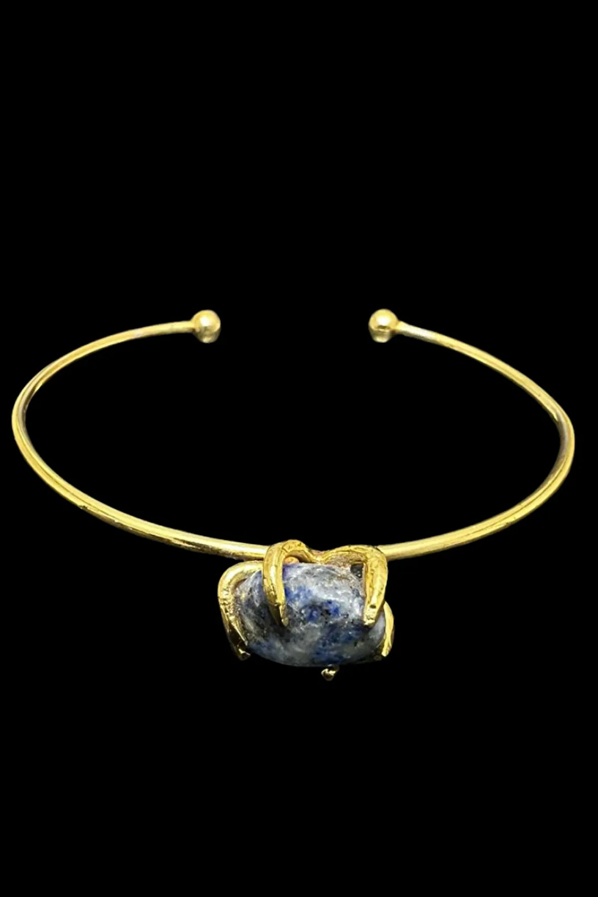 Sertifikalı Sodalit Doğal Taş Kelepçe Bileklik Ayarlanabilir Tasarım