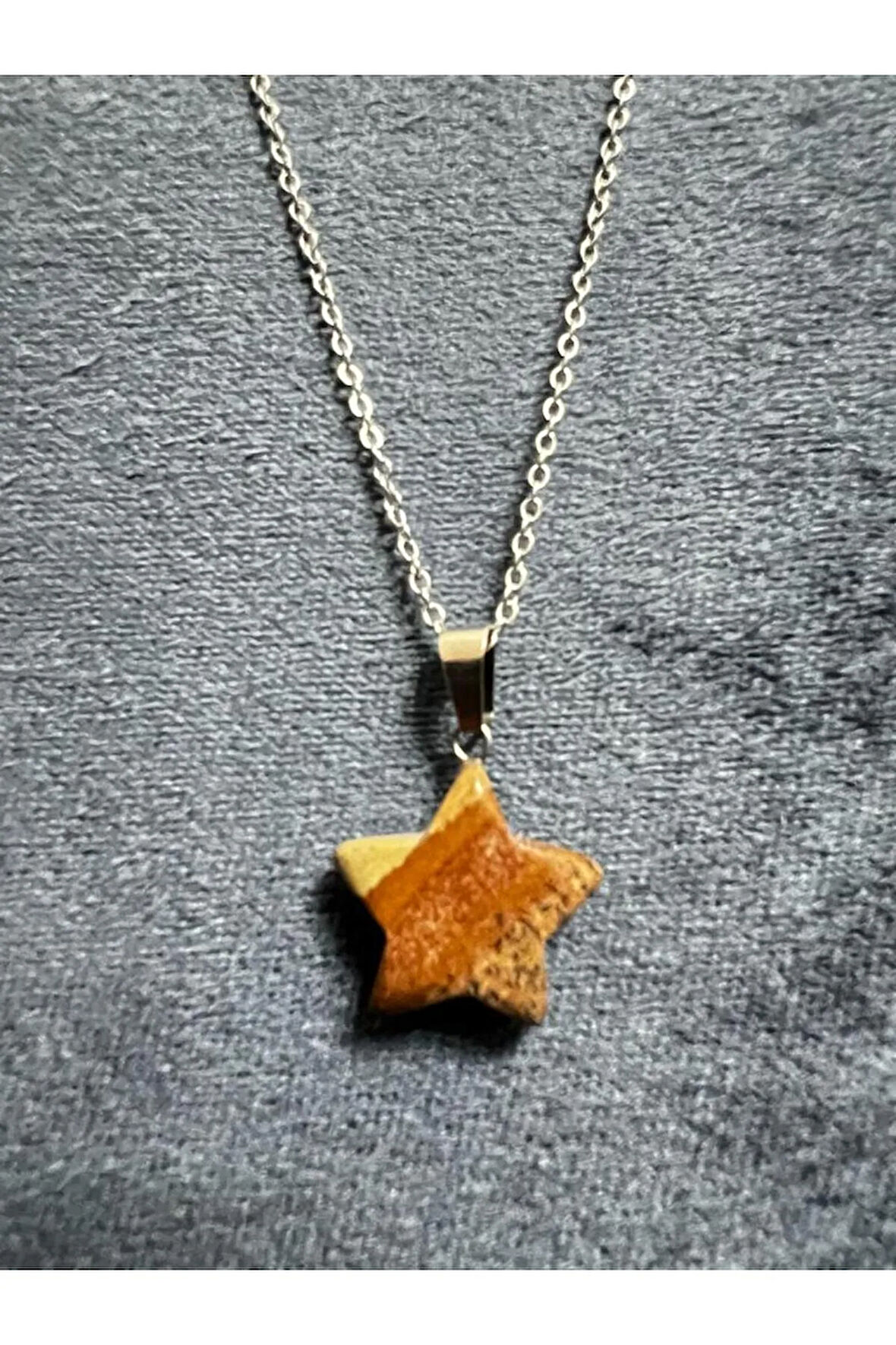 Sertifikalı Jasper Doğal Taş Yıldız Kesim Kolye Sürpriz