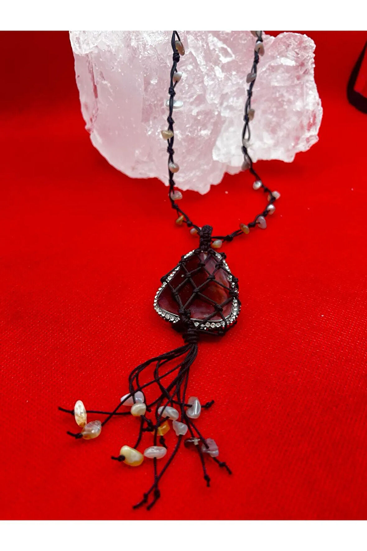 Sertifikalı Bostwana Akik Doğal Taş Kolye El Yapımı Handmade Aaa Kalite