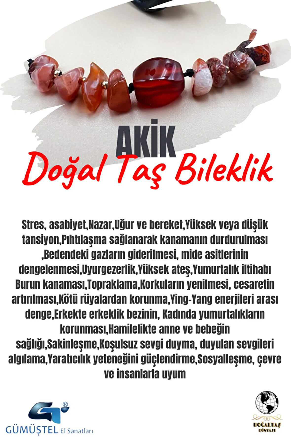 Sertifikalı Akik Doğal Taş Bileklik Tasarım AAA Kalite