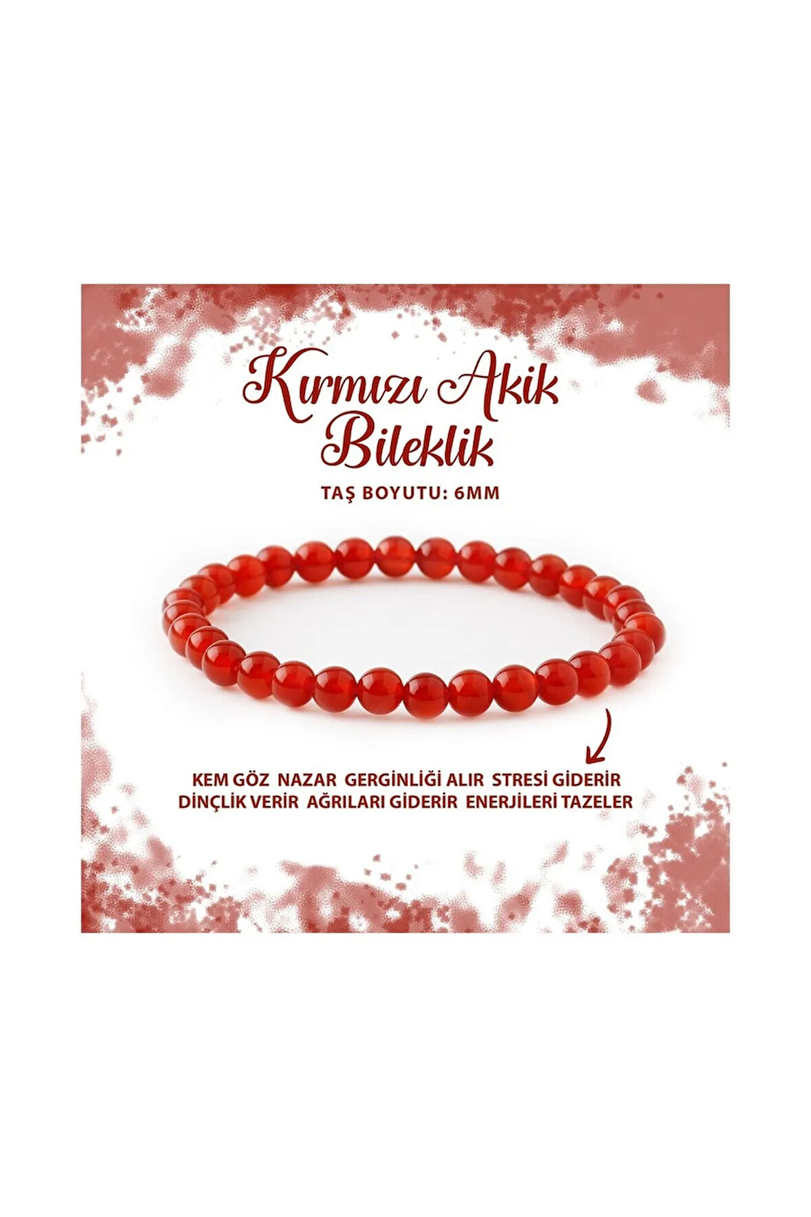 Sertifikalı Kırmızı Akik Doğal Taş Bileklik 6mm