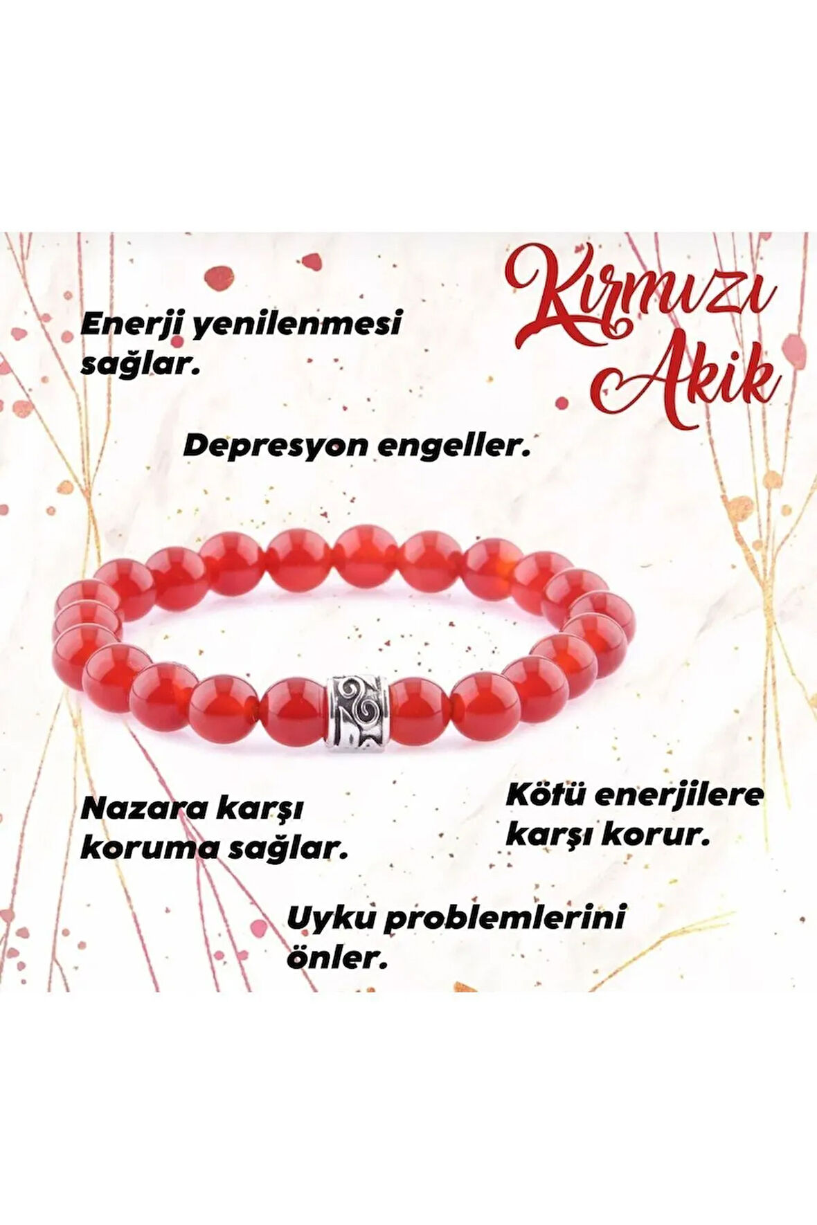 Sertifikalı Kırmızı Akik Doğal Taş Bileklik 8mm