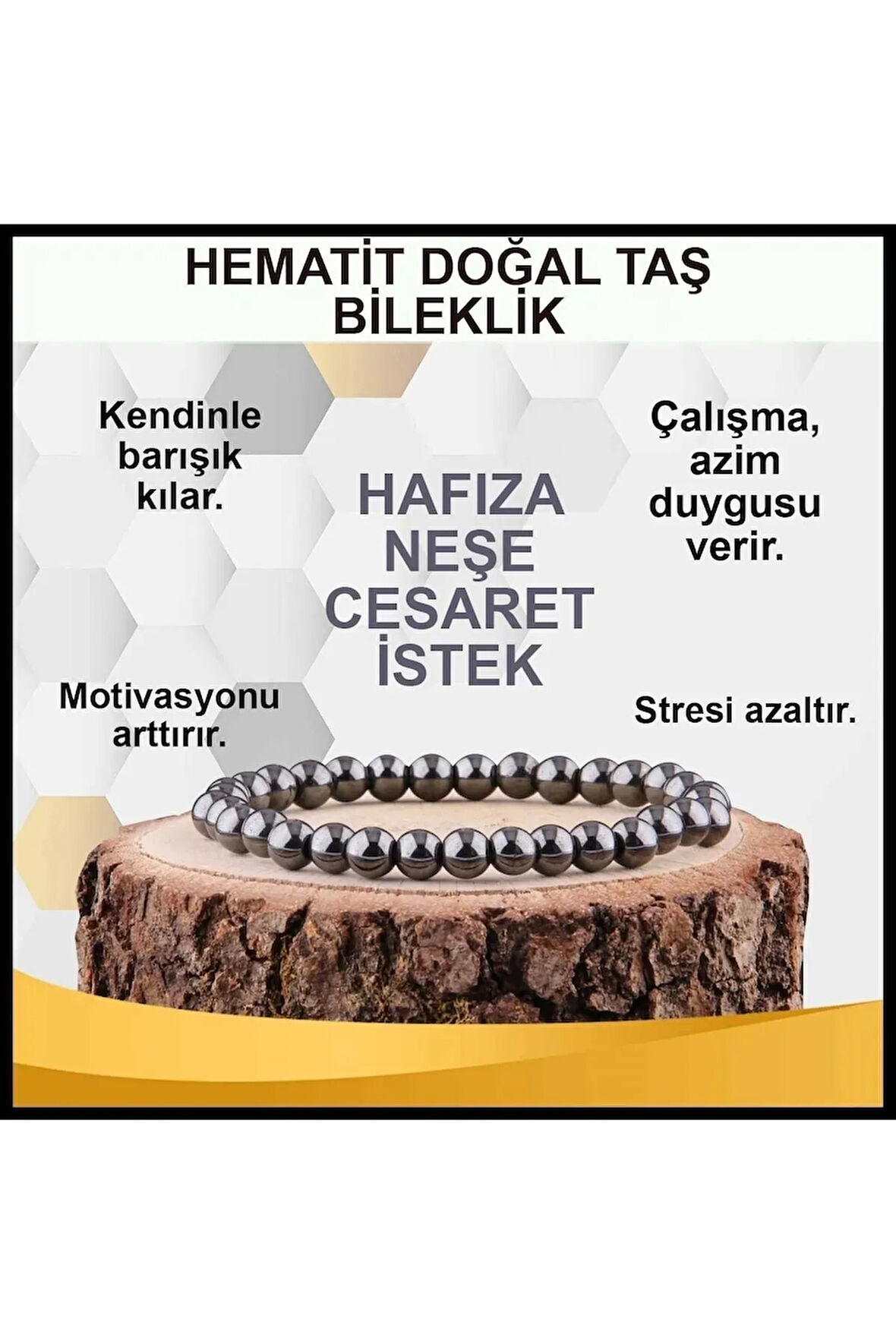 Sertifikalı Hematit Doğal Taş Bileklik 6mm