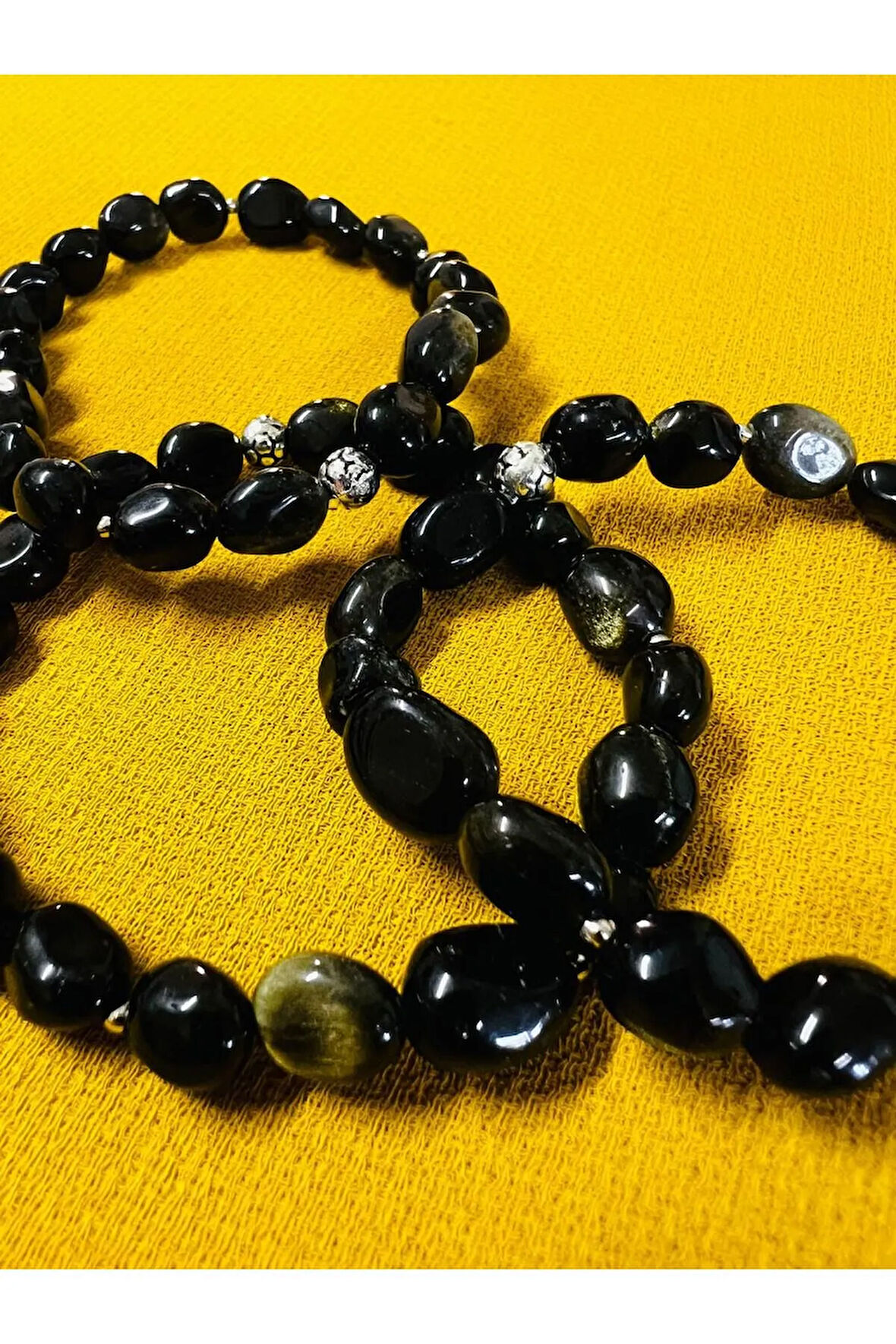 Sertifikalı Obsidyen Doğal Taş Şekilsiz Tımbıl Bileklik AAA Kalite Sürpriz Hediyeli