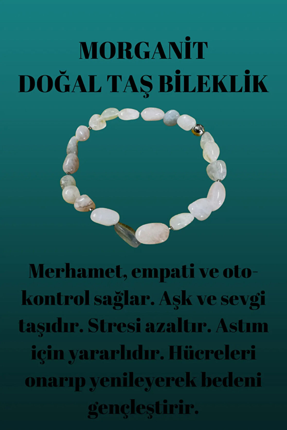 Sertifikalı Morganit Doğal Taş Şekilsiz Tımbıl Bileklik AAA Kalite Sürpriz Hediyeli