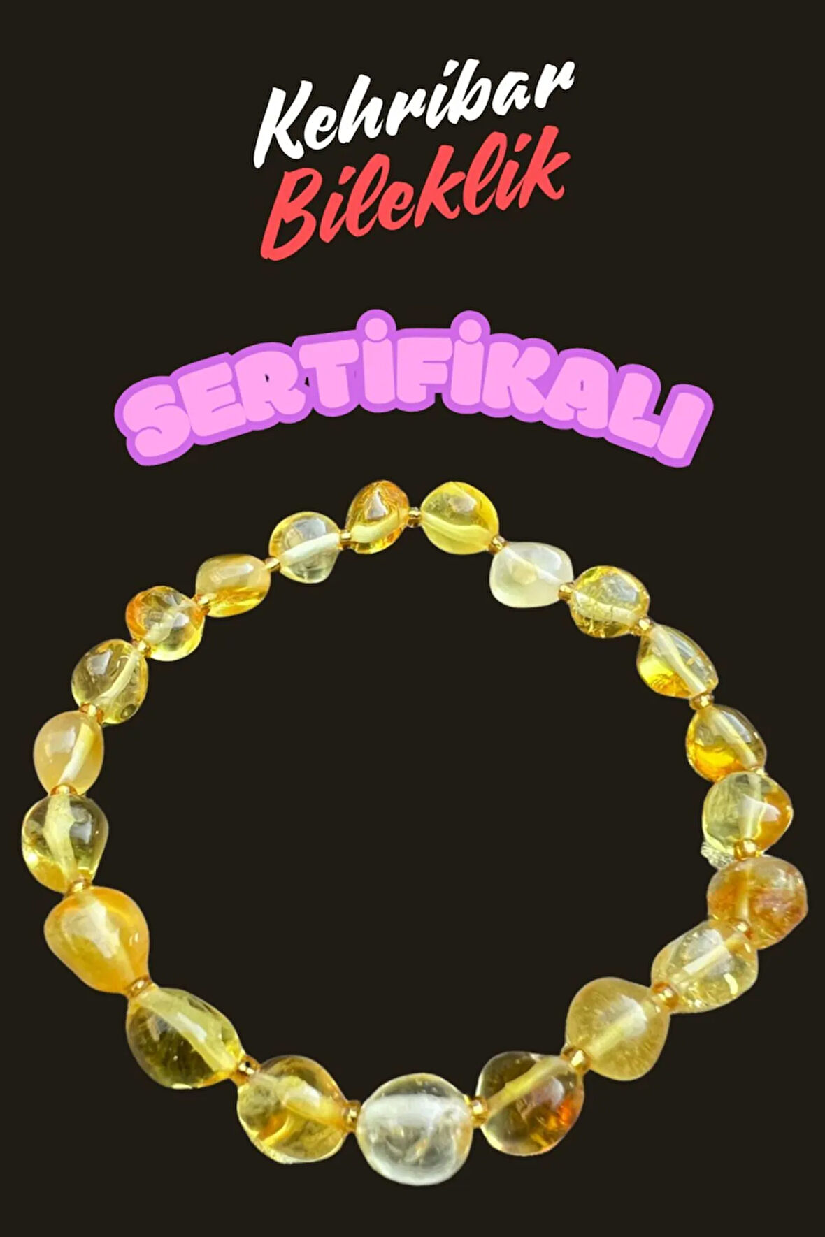 Sertifikalı Damla Kehribar Yetişkin Bileklik Unisex AAA Kalite Sürpriz Hediyeli