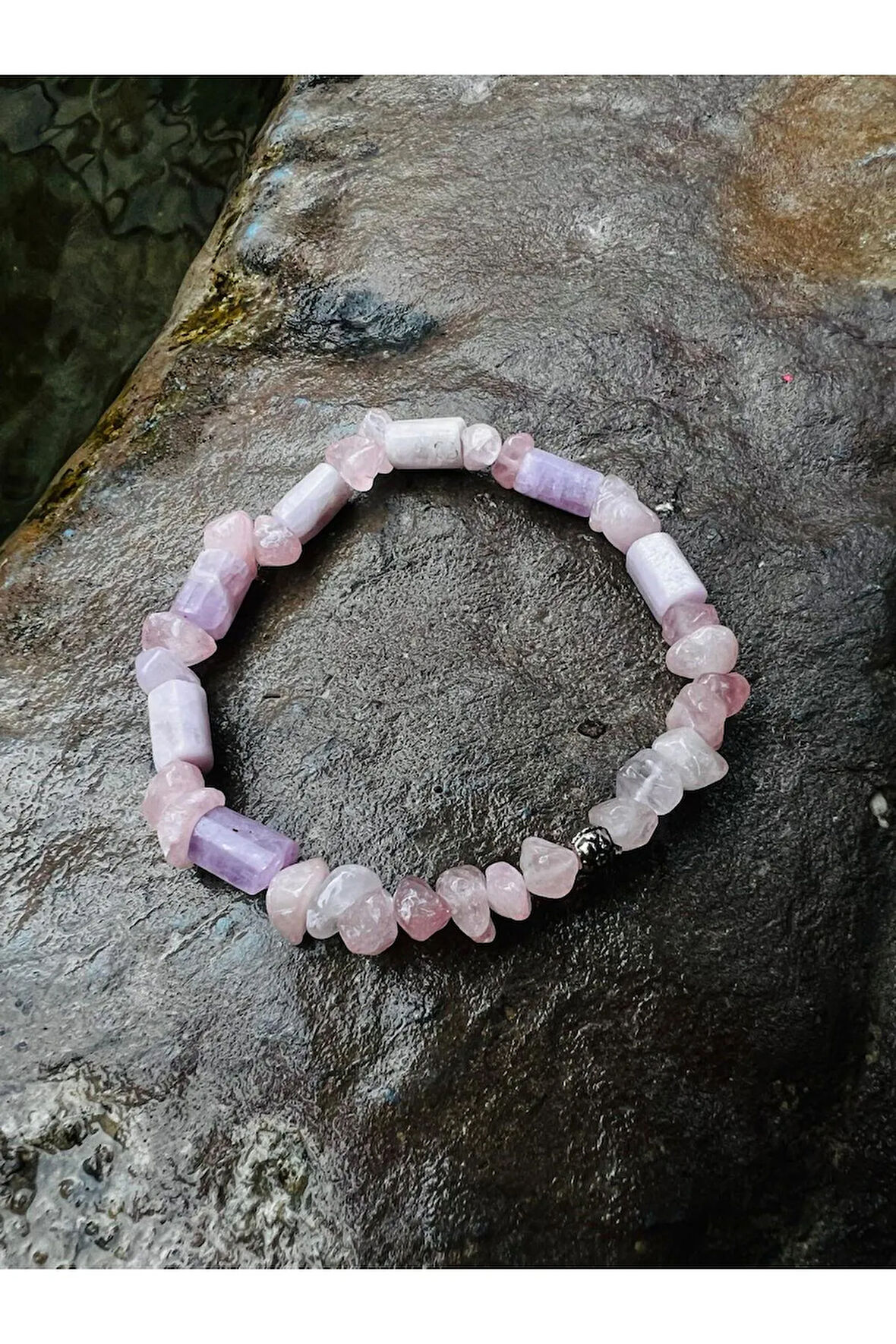 Sertifikalı Ametrin & Pembe Kuvars Tasarım Bileklik Orijinal Doğal Taş AAA Kalite