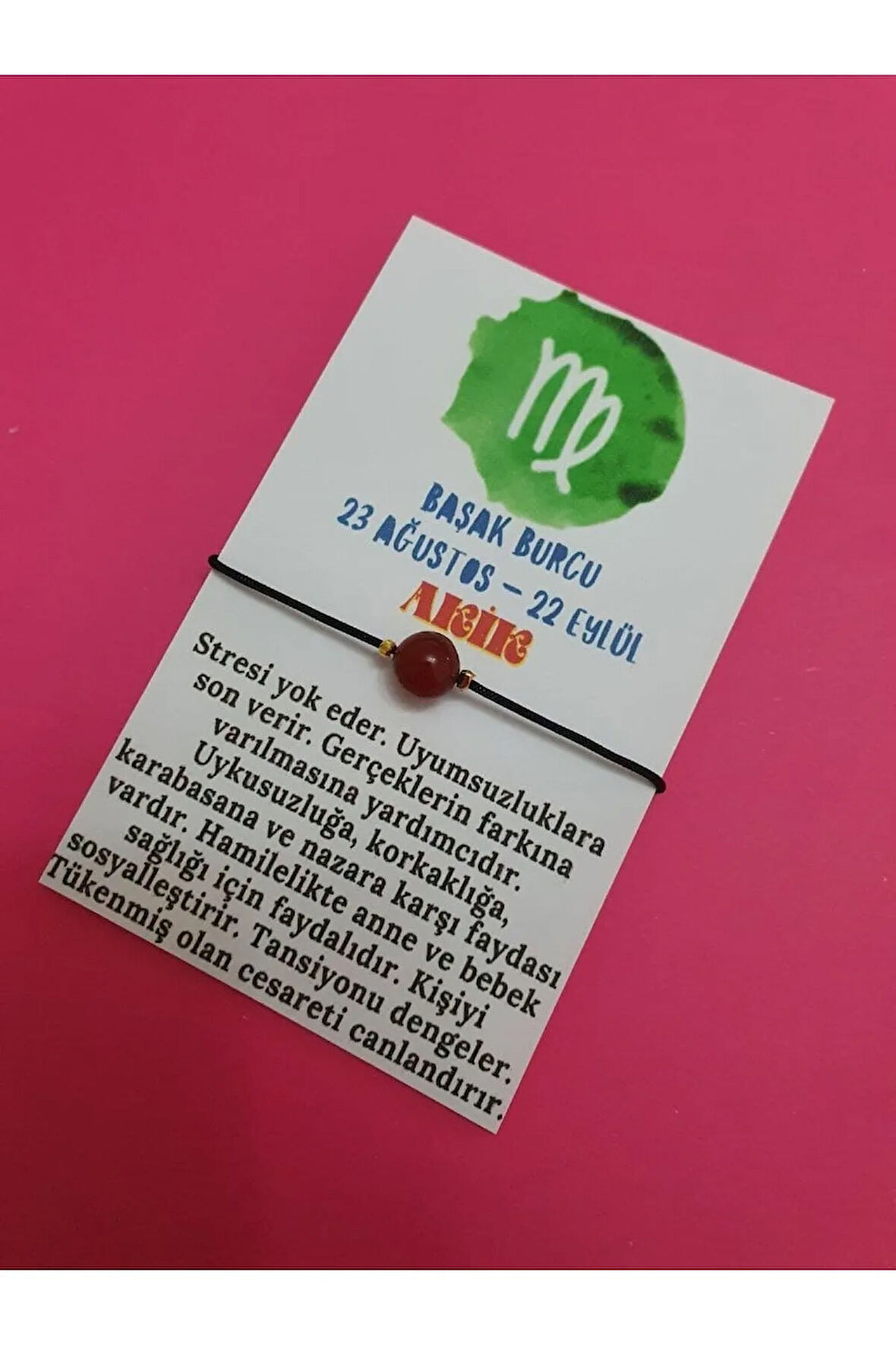 Başak Burcu Akik Doğal Taş İp Burç Bilekliği