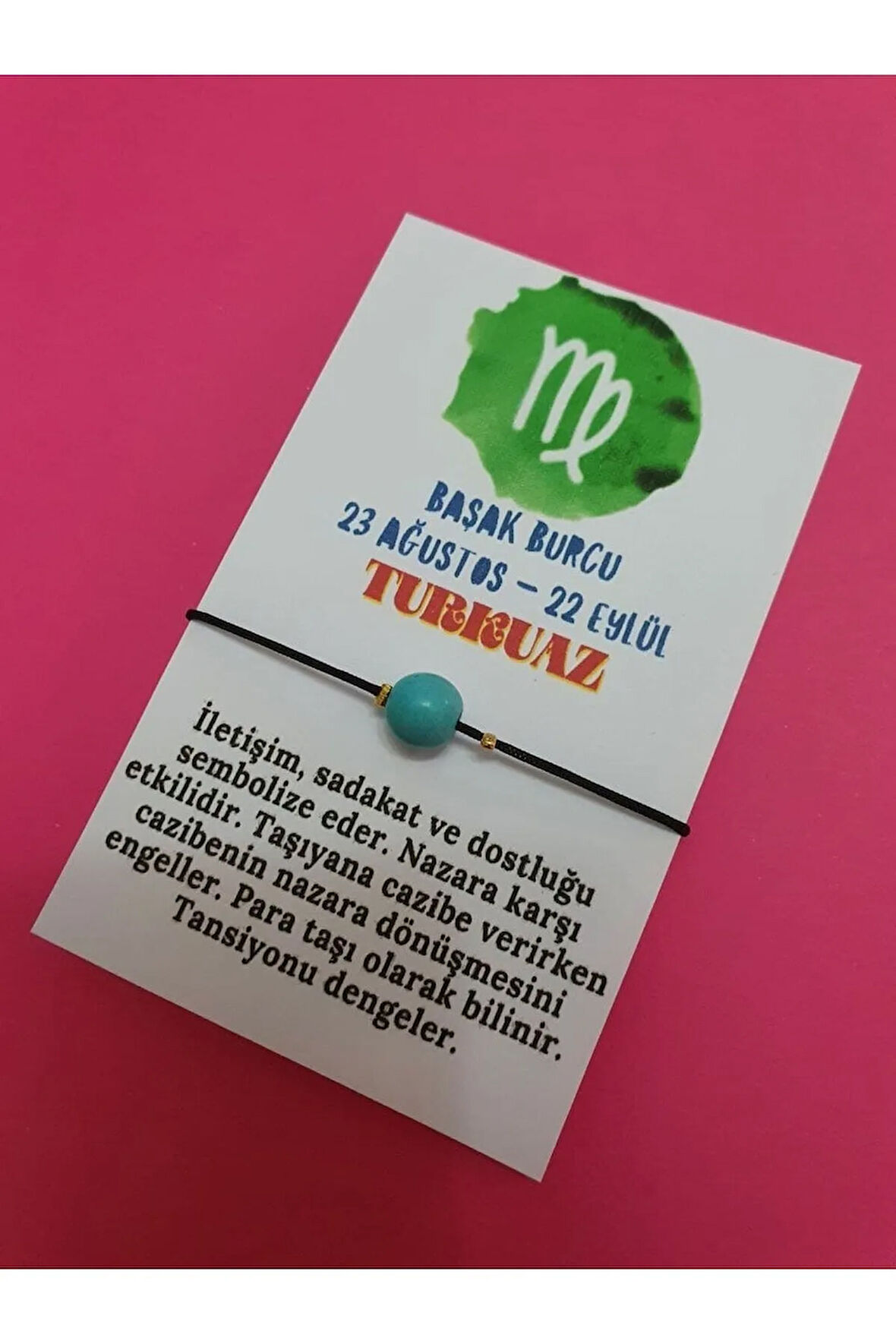 Başak Burcu Turkuaz Doğal Taş İp Burç Bilekliği