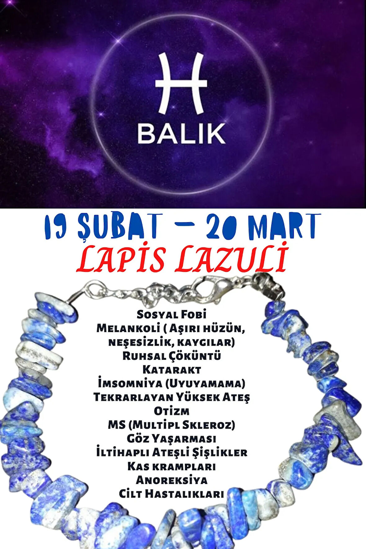 Sertifikalı Burç Taşı Balık Burcu Lapis Lazuli Taşı Bileklik