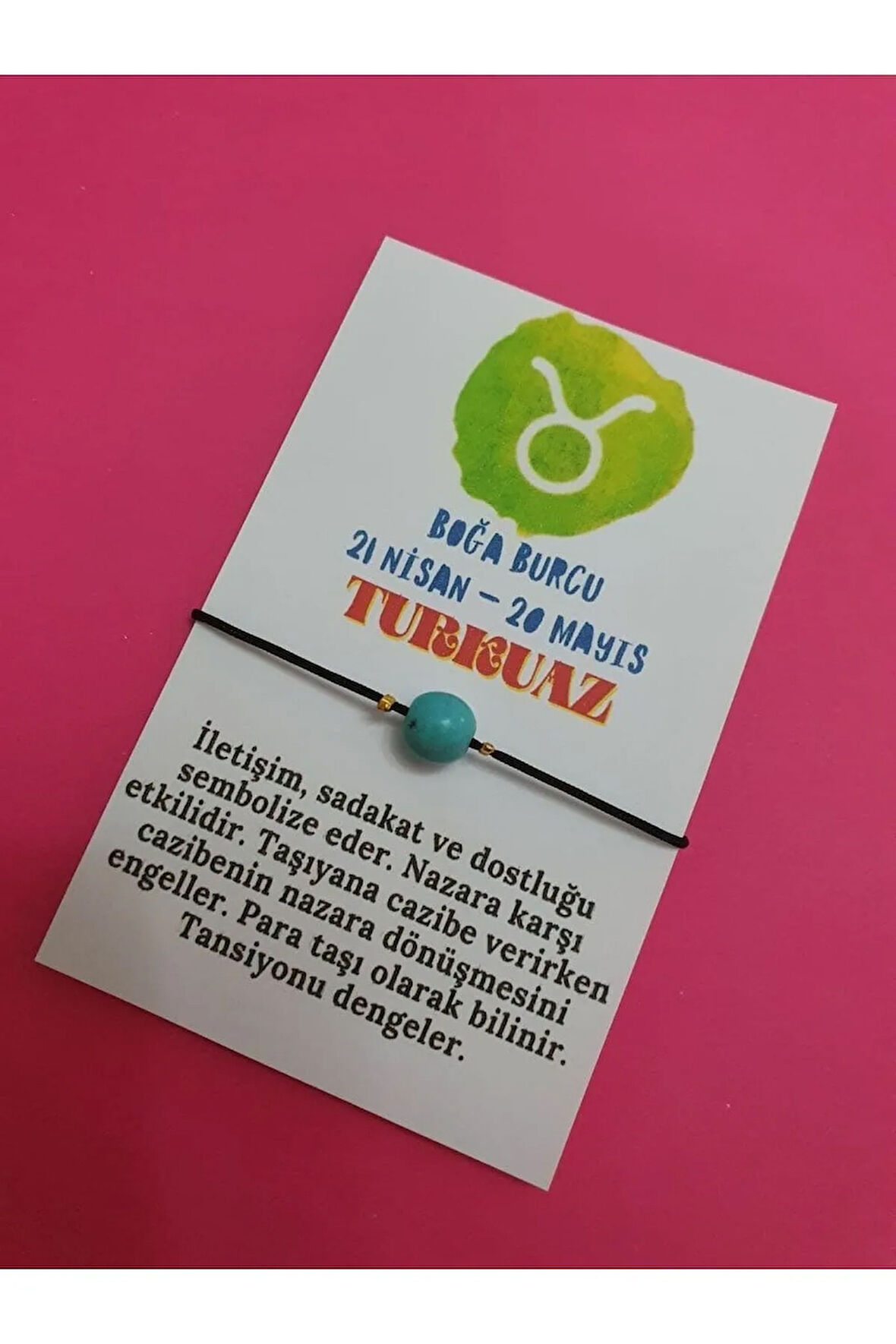 Boğa Burcu Turkuaz Doğal Taş İp Burç Bilekliği