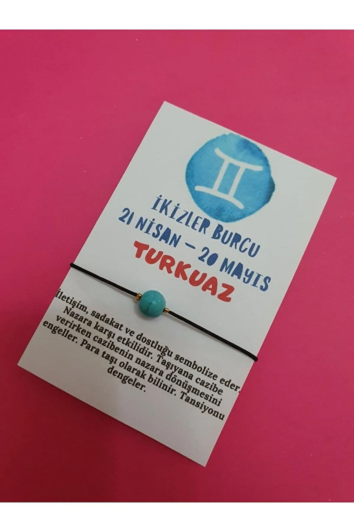 İkizler Burcu Turkuaz Doğal Taş İp Burç Bilekliği