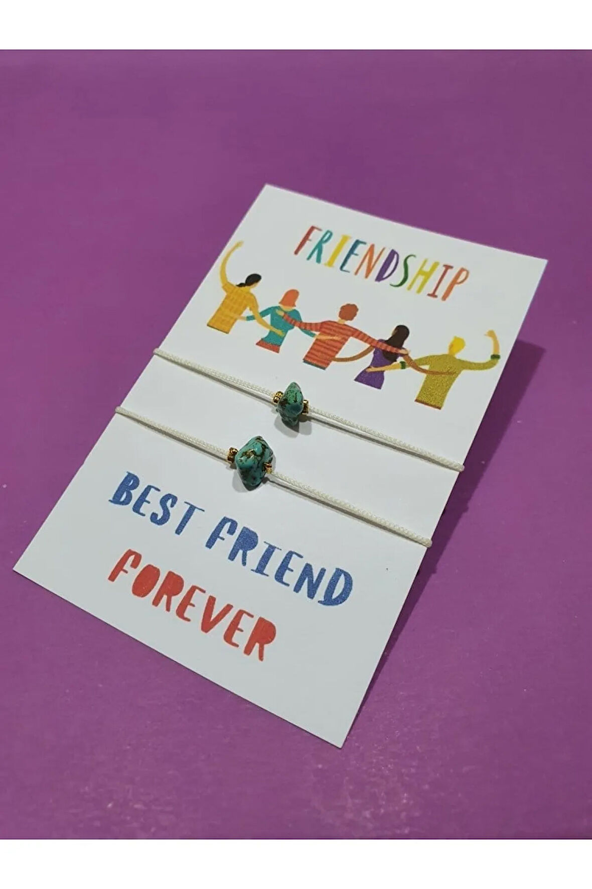 Dostluk Turkuaz Doğal Taşlı İp Bileklik