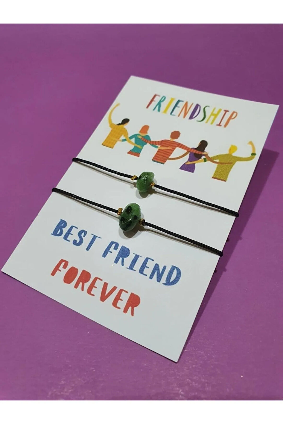 Dostluk Zümrüt Doğal Taşlı İp Bileklik