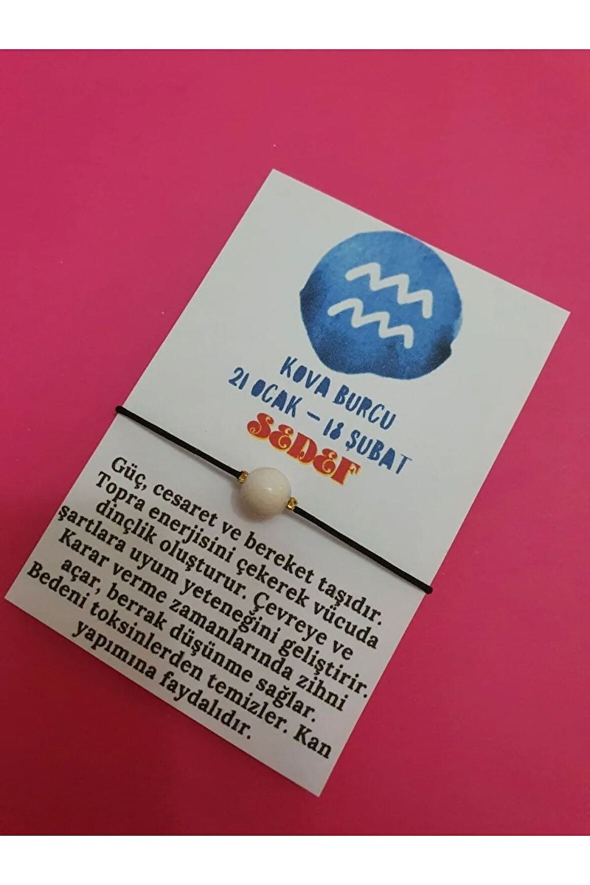 Kova Burcu Sedef Doğal Taş İp Burç Bilekliği