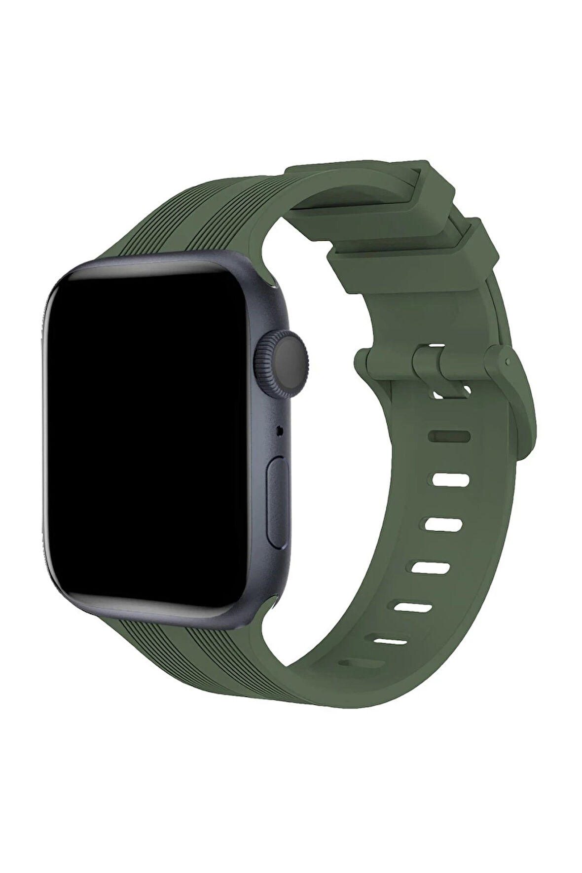 Apple Watch 38mm KR408 Çizgili Silikon Kordon - Koyu Yeşil-(5796)