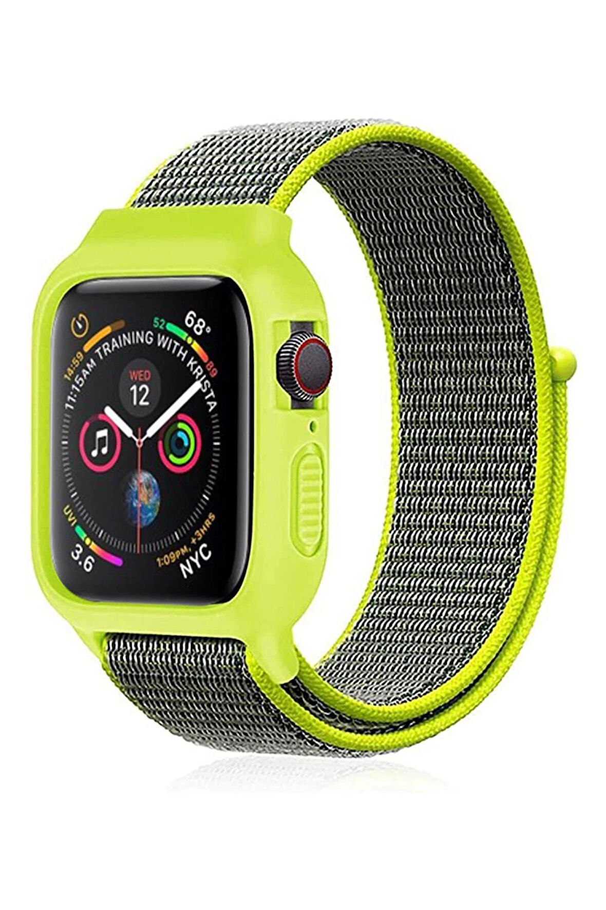 Apple Watch 42mm Hasırlı Cırtcırtlı Kasalı Kordon - Yeşil-(5796)
