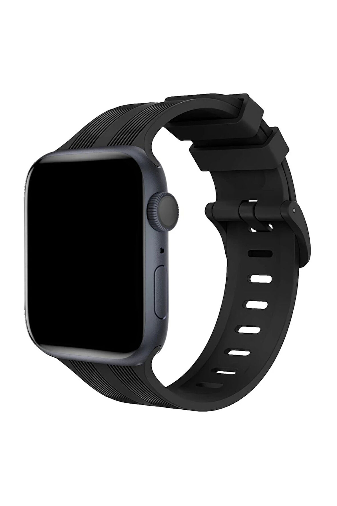 Apple Watch 42mm KR408 Çizgili Silikon Kordon - Siyah-(5796)