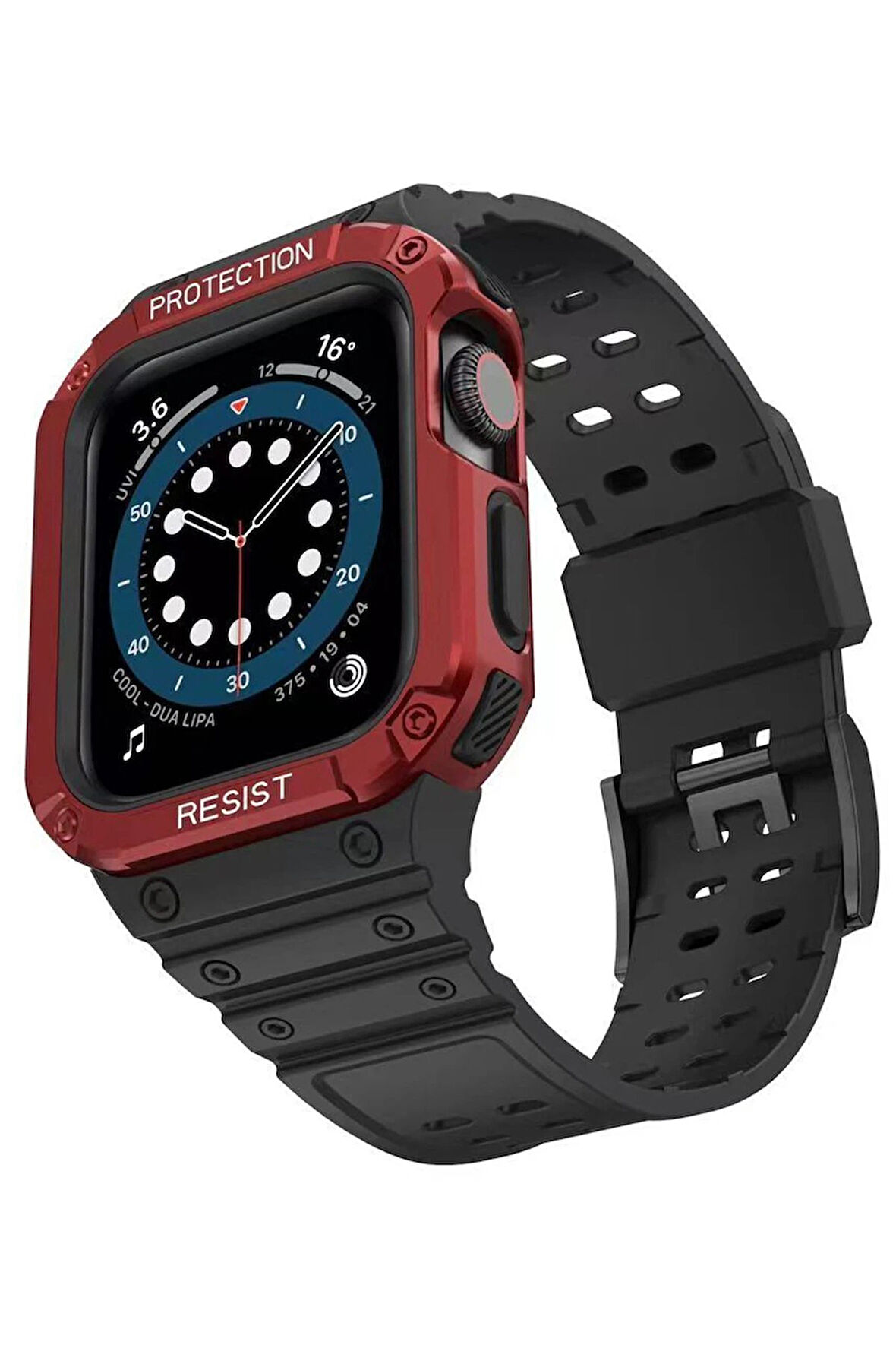 Apple Watch 42mm KR401 Silikon Kordon - Siyah-Kırmızı-(5796)