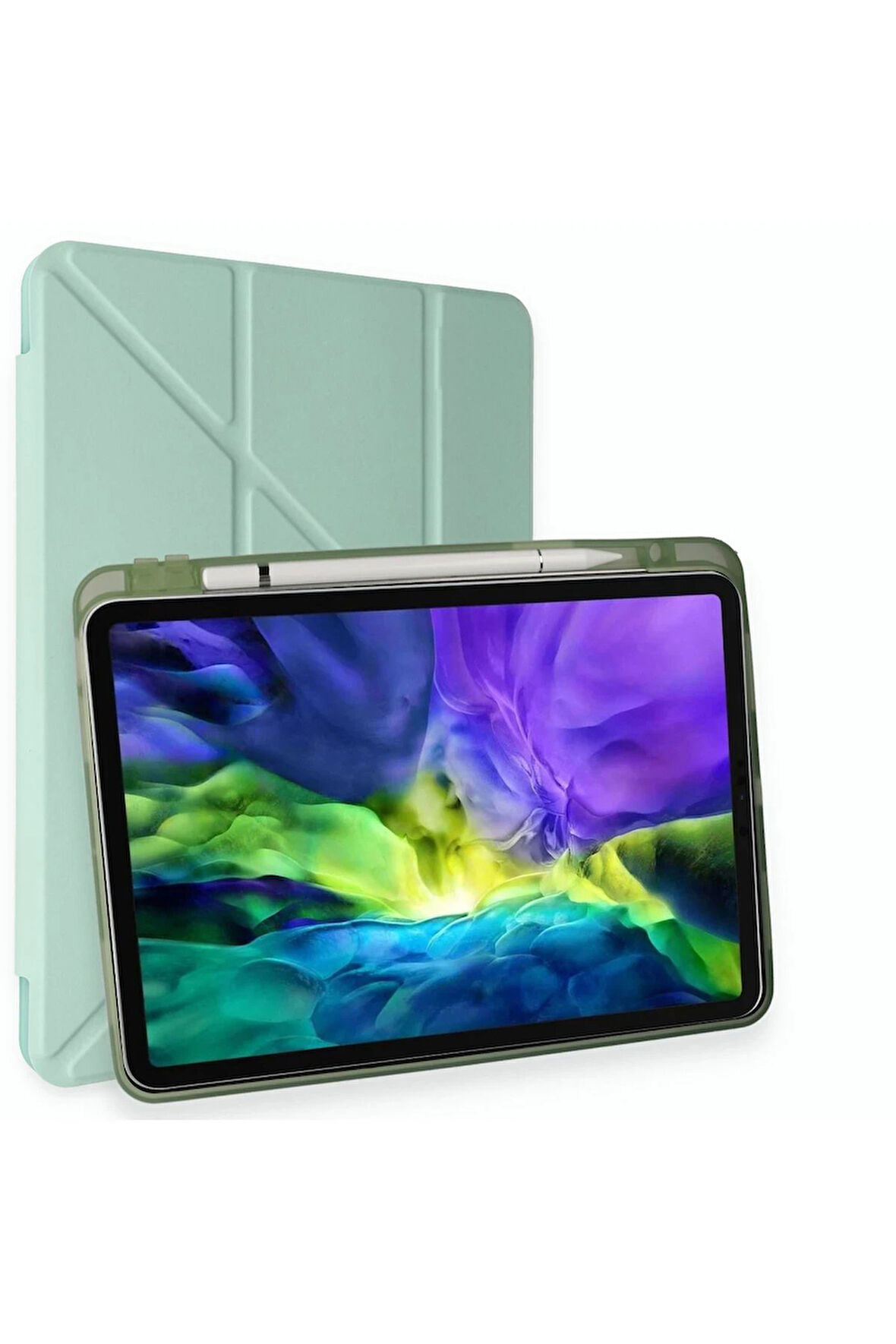 iPad Air 4 10.9 Kılıf Kalemlikli Mars Tablet Kılıfı - Açık Yeşil-(5796)
