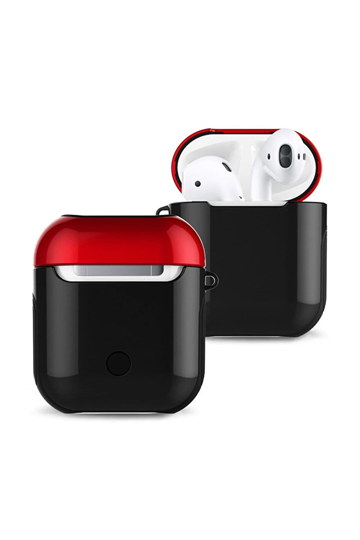 Airpods 2 (2.nesil) 3in1 Kılıf - Siyah-Kırmızı-(5796)
