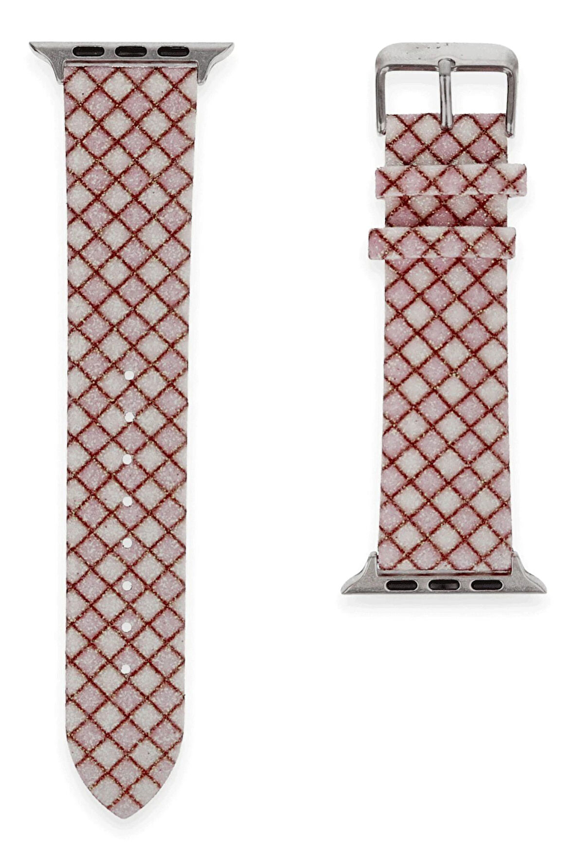 Apple Watch 42mm Karo Motif Kordon - Pembe-(5796)