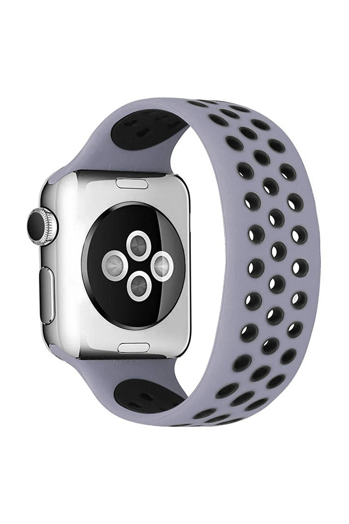 Apple Watch 42mm Ayarlı Delikli Silikon Kordon - Gri-Siyah-(5796)