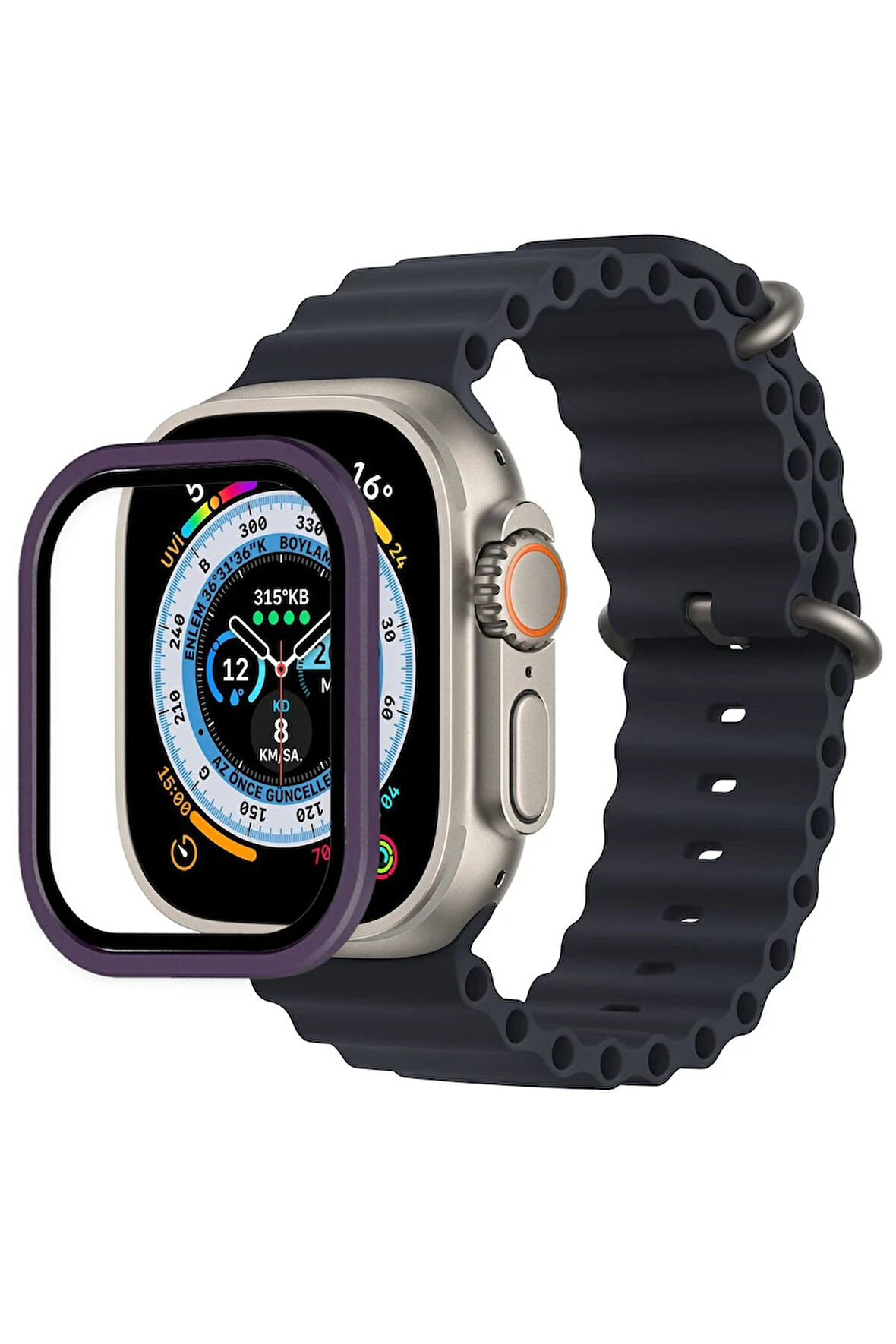 Apple Watch Ultra 49mm Alüminyum Kasa Cam Ekran Koruyucu - Mor-(5796)