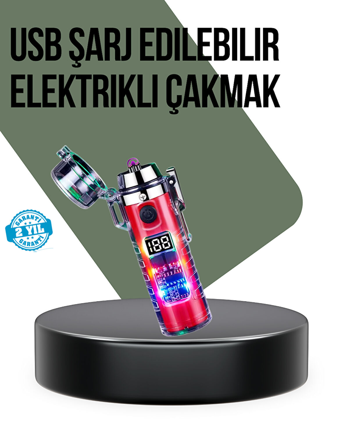 Güç Göstergeli Şarjlı Fenerli USB Elektrikli Çakmak