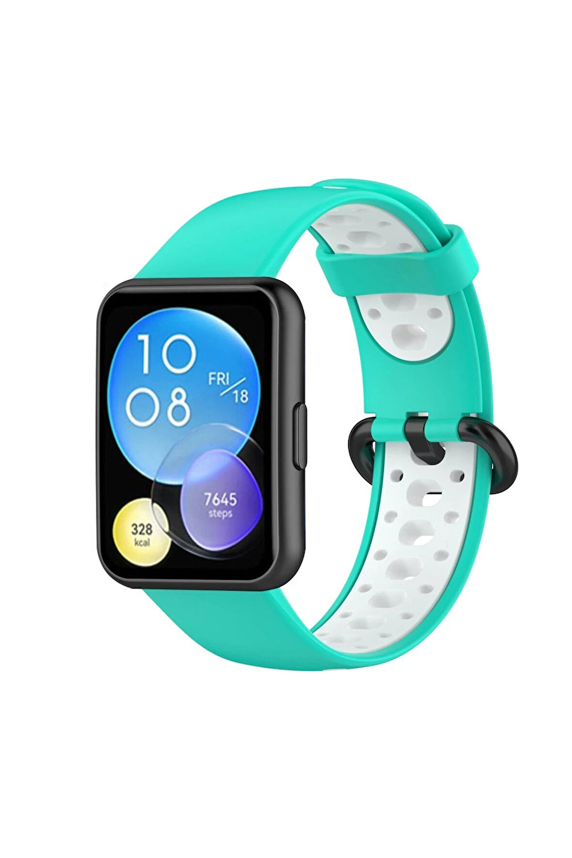 Huawei Watch Fit 2 Spor Delikli Kordon - Turkuaz-Beyaz-(5796)