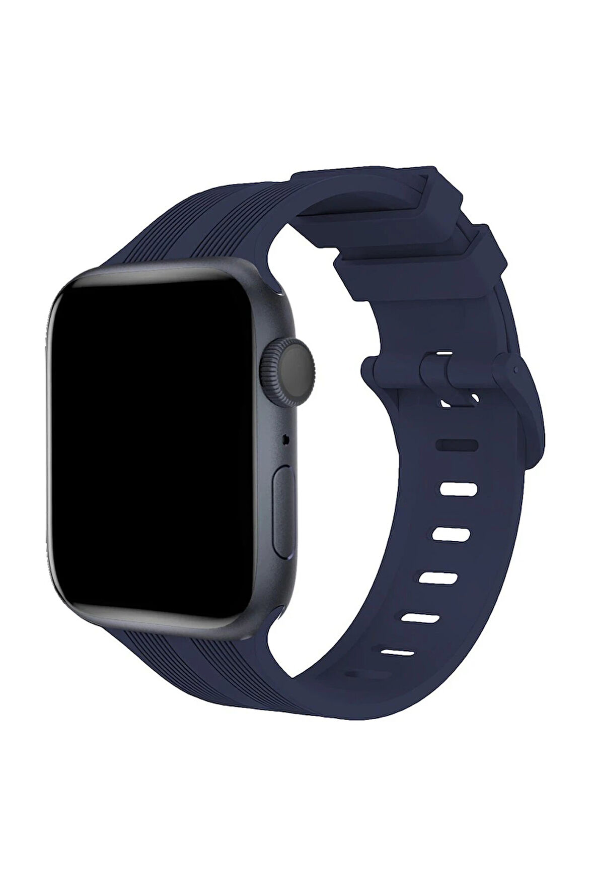 Apple Watch 38mm KR408 Çizgili Silikon Kordon - Lacivert-(5796)