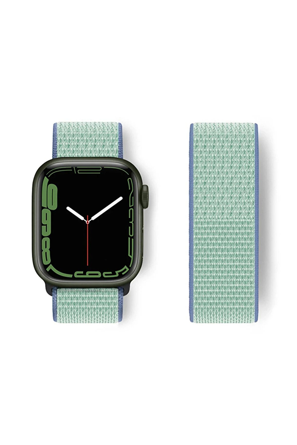 Apple Watch 42mm Hasırlı Cırtcırtlı Kordon - Mavi-Turkuaz-(5796)