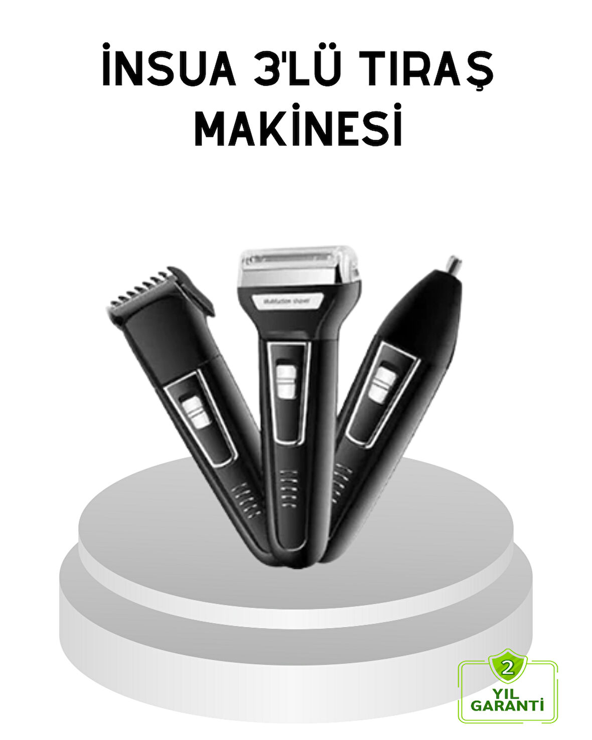 İnsua 3 Başlıklı Profesyonel Tıraş Makinesi – Sıfır Kesim Hassas Başlık 