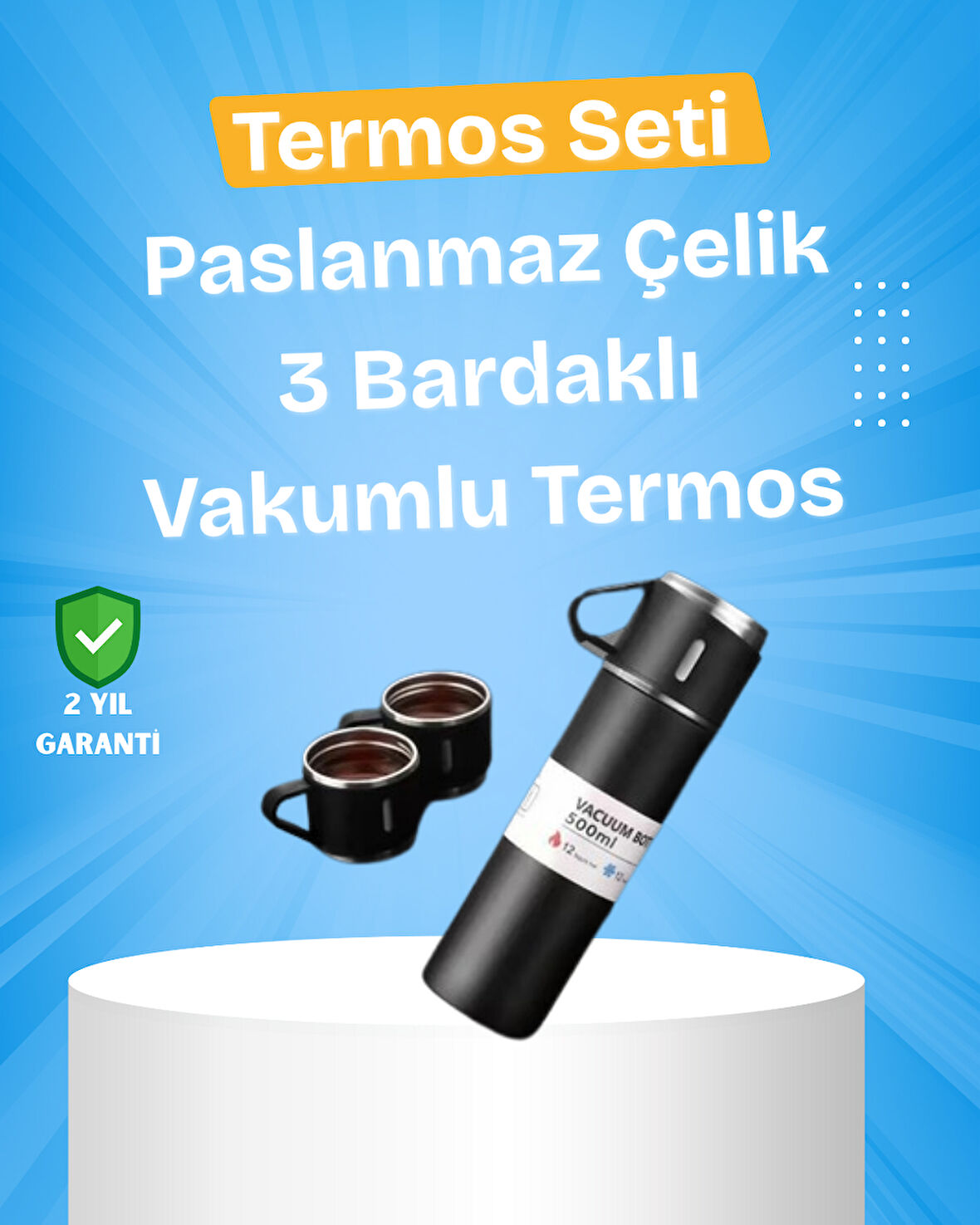 Paslanmaz Çelik Termos Seti | 500 ml Kapasite 6-12 Saat Isı Koruma Hediye Kutulu