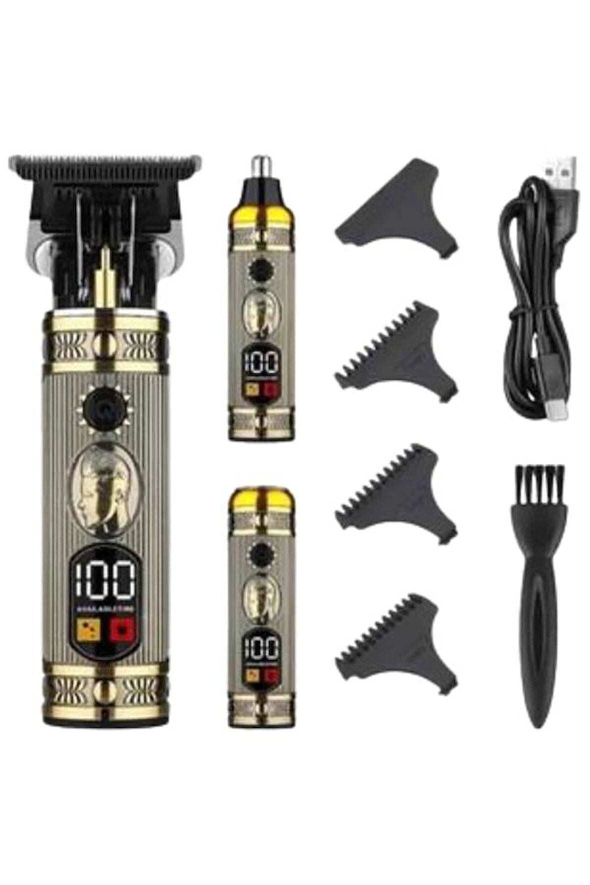 Erkeklere Özel 3 Başlıklı Tıraş Makinesi Saç Sakal Ense Kulak Tıraşına Uyg