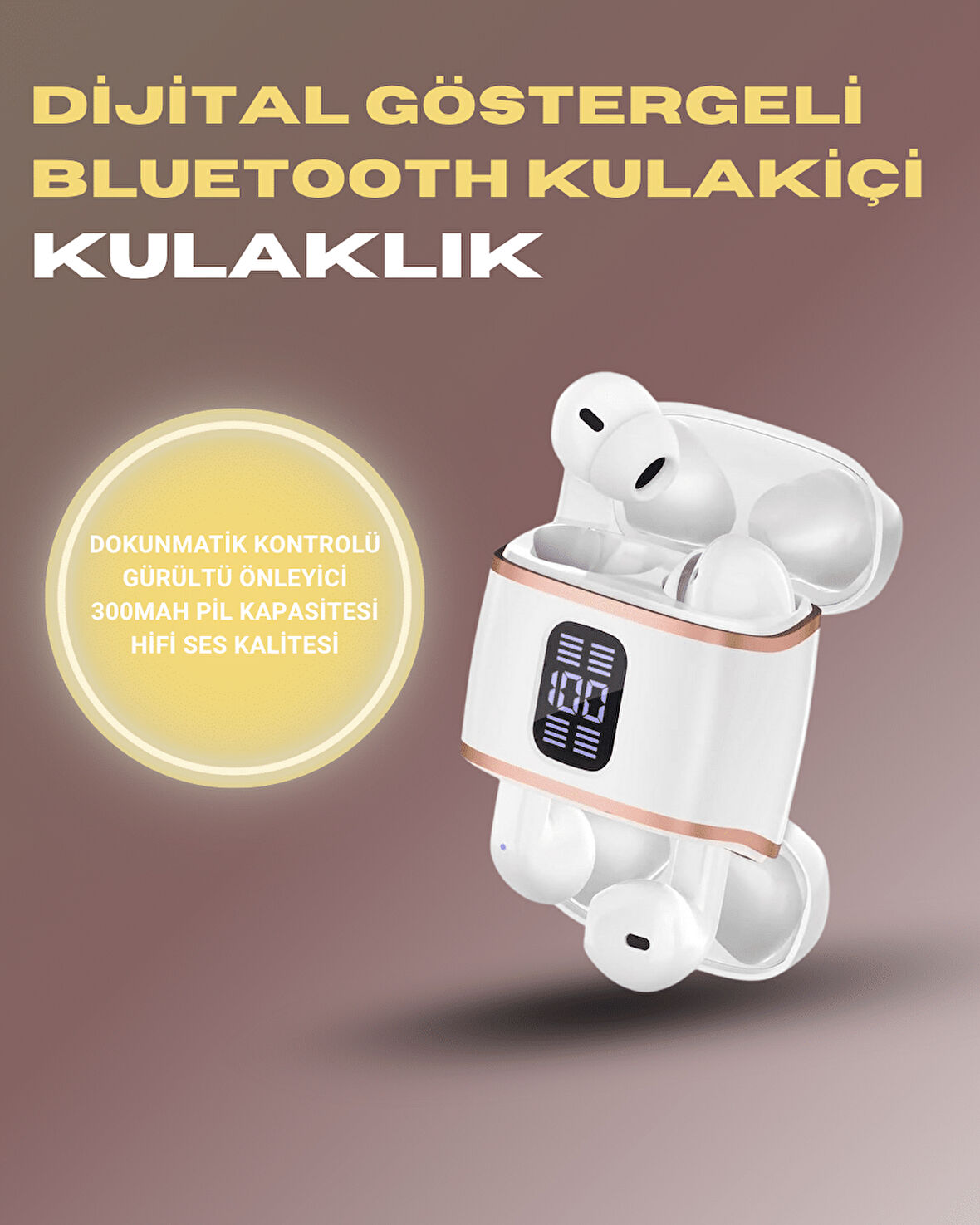 Bluetooth 5.3 Kulaklık – 4 Adet Çift Kulaklıklı Dijital Göstergeli ANC + ENC