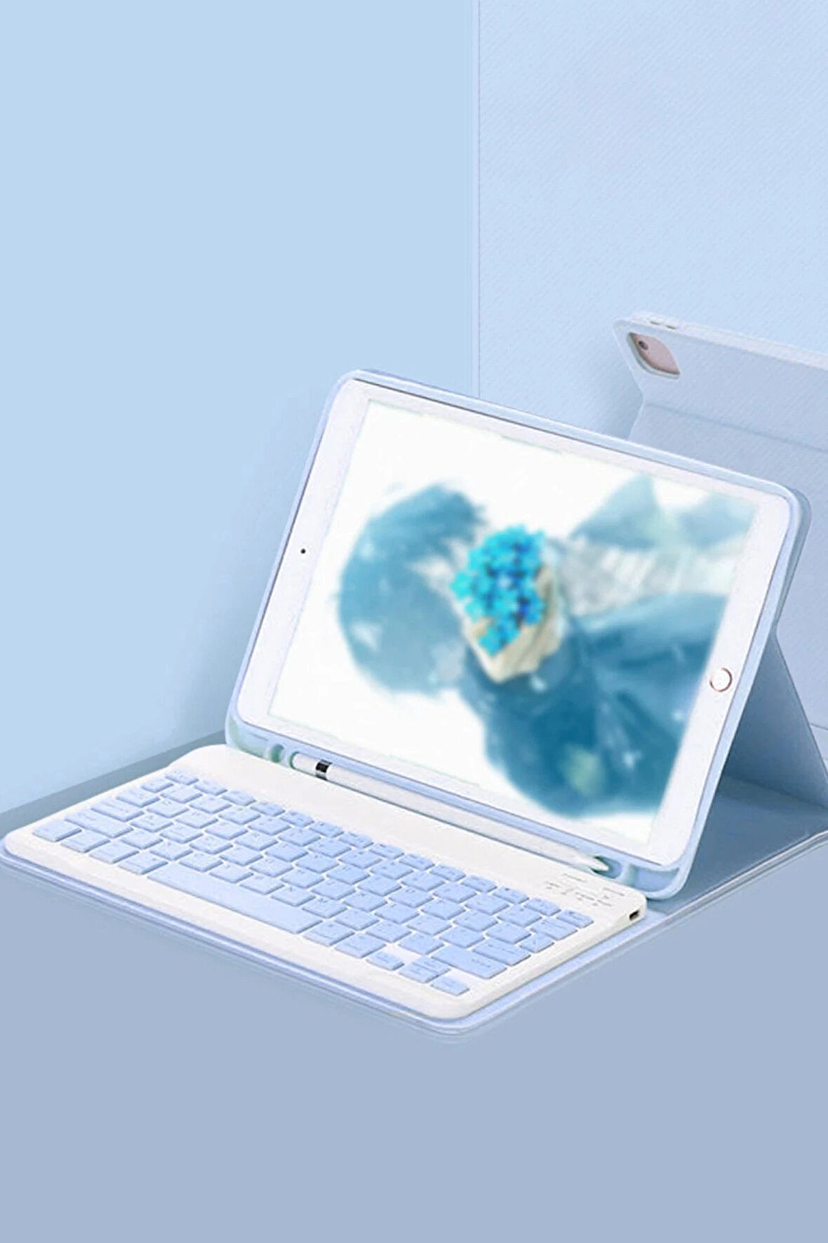 iPad 5 Air 9.7 Kılıf KC01 Smart Klavyeli Tablet Kılıfı - Mavi-(5796)
