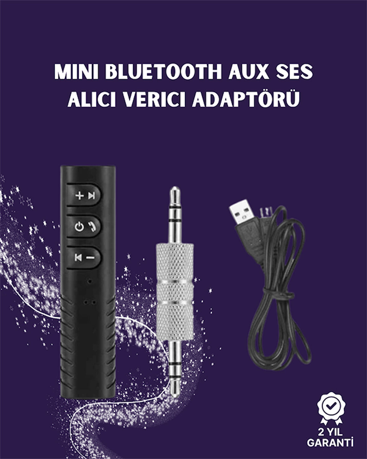 Bluetooth AUX Adaptör | 3.5mm Ses Girişi İçin Kablosuz Dönüştürücü 10m Men